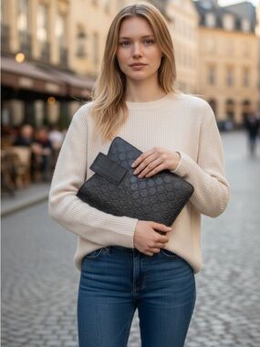 Gucci Black Embossed GG Leather iPad case NWOT